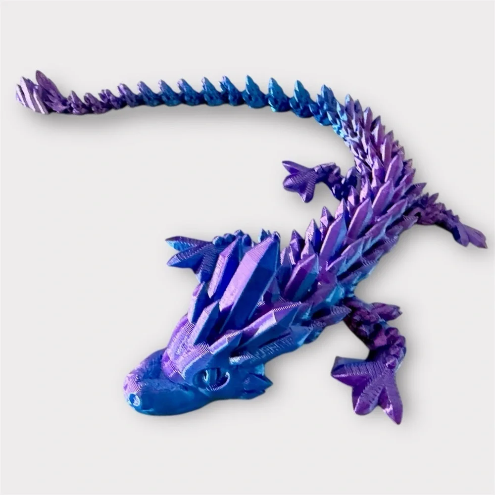 Purple and Blue Crystal Dragon Sculpture 3D printed